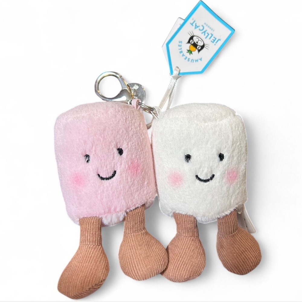 Amuseables Pair of Marshmallow Bag Charm: Jellycat Keychain Set (Authentic)